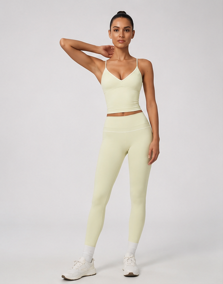 Women's Y-Strap Yoga Set – Breathable Nylon Top & High-Waisted Push-Up Leggings