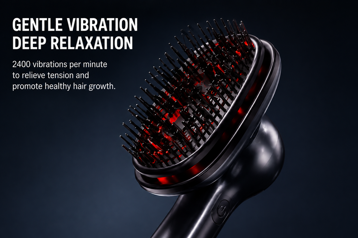 Electric Scalp Massage Brush – Red & Blue Light Vibration Massager