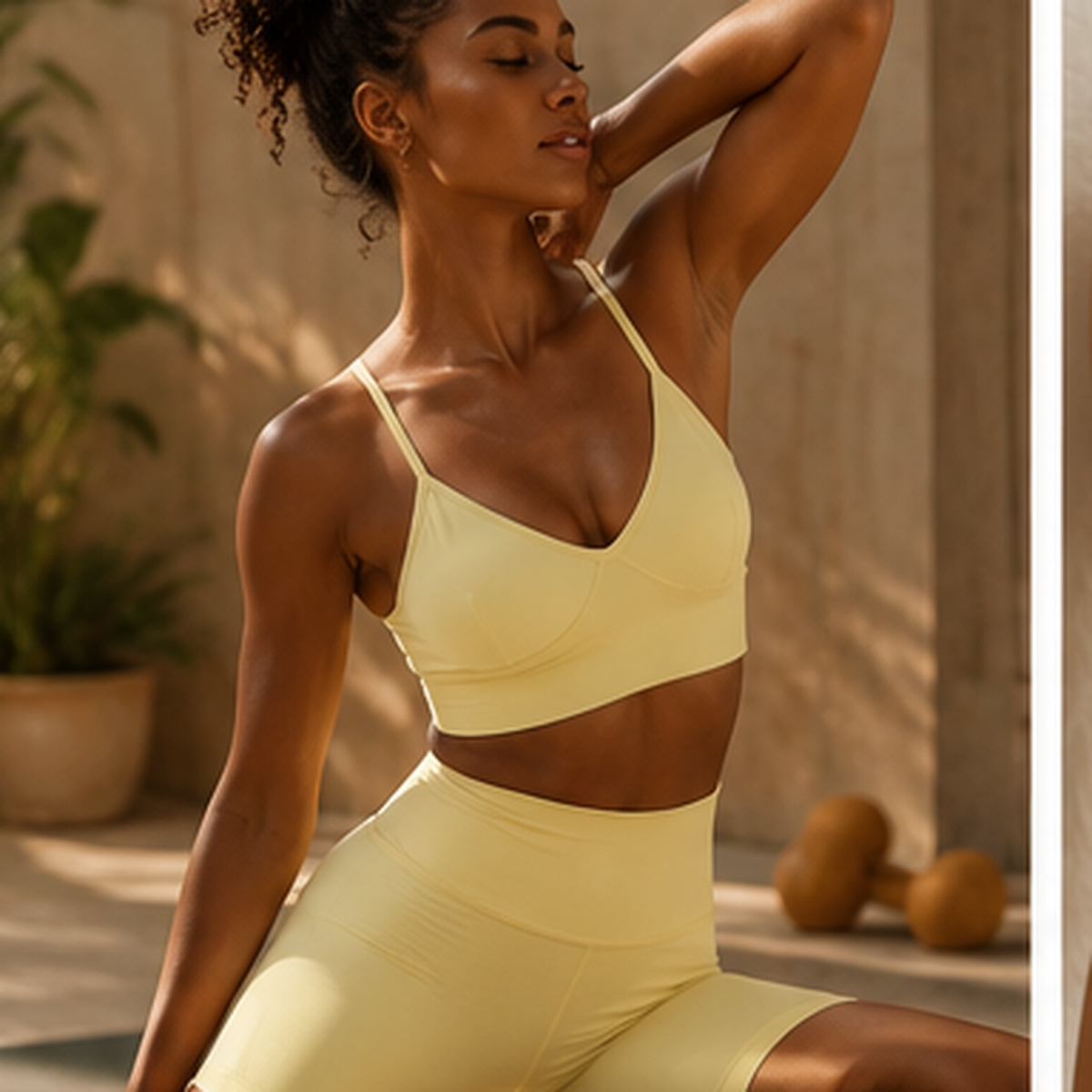 Ribbed Seamless Yoga Set Bra & Shorts, High-Waist