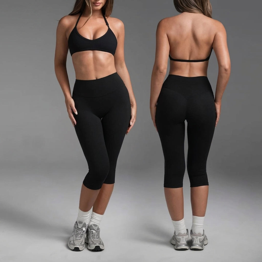 Women's Backless Halter Yoga Set – High-Waisted Calf-Length Leggings
