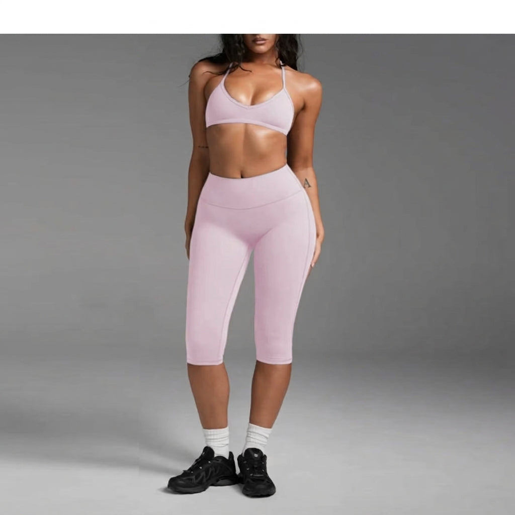 Women's Backless Halter Yoga Set – High-Waisted Calf-Length Leggings