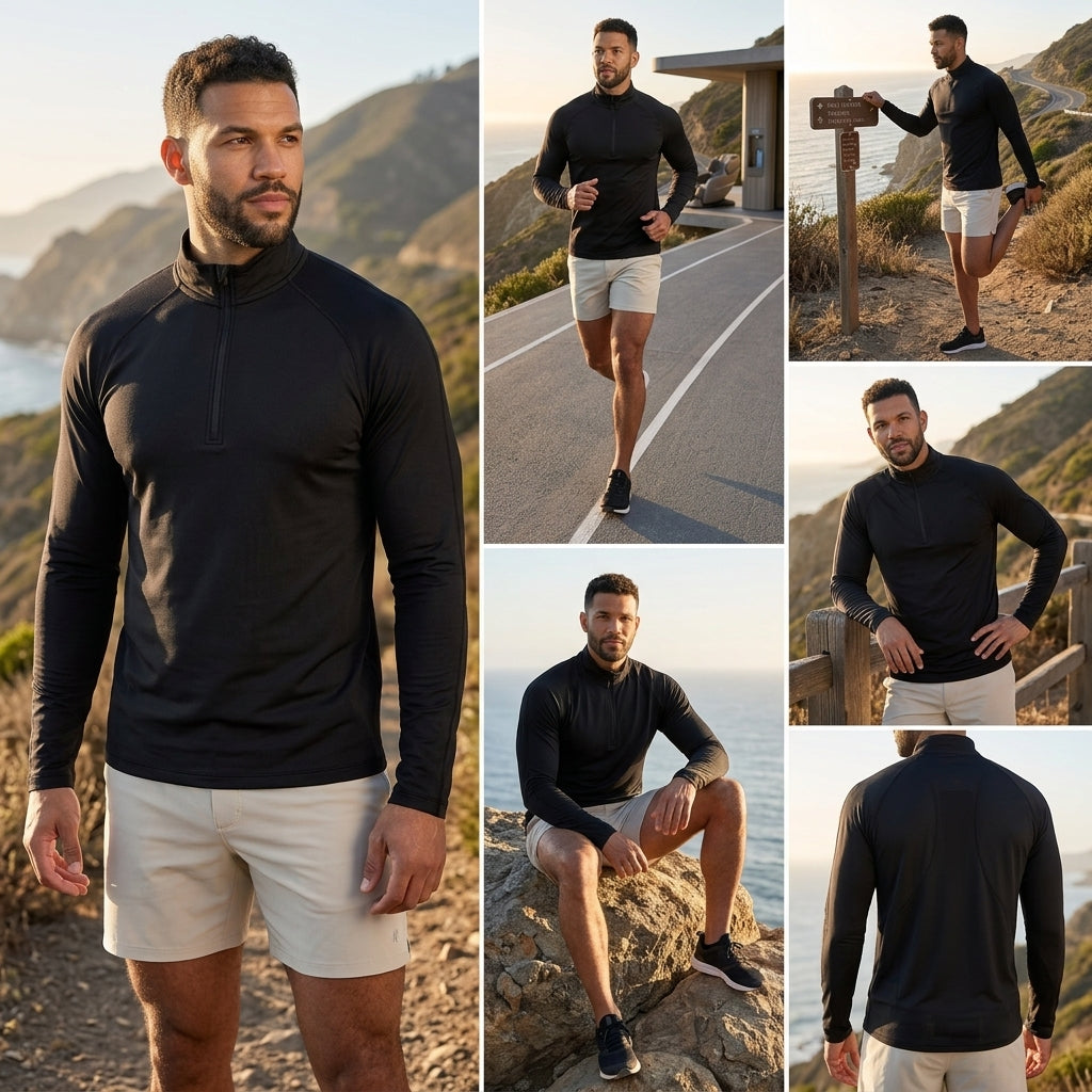Men's Half-Zip Long Sleeve Sports Top – Quick-Dry Breathable Stand Collar