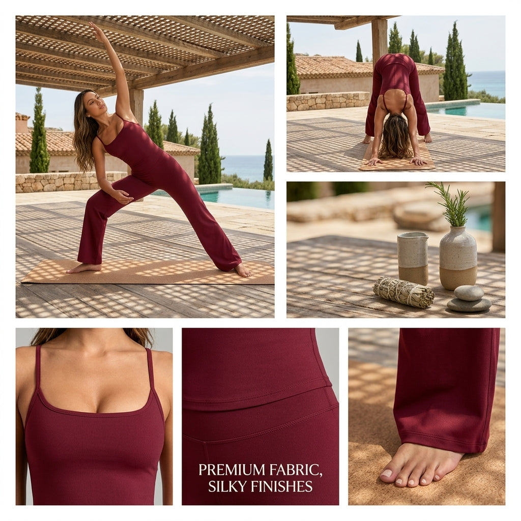 Women's Adjustable Strap Yoga Set – High-Waisted Straight-Leg Push-Up Pants