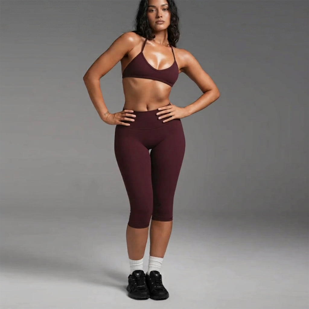 Women's Backless Halter Yoga Set – High-Waisted Calf-Length Leggings