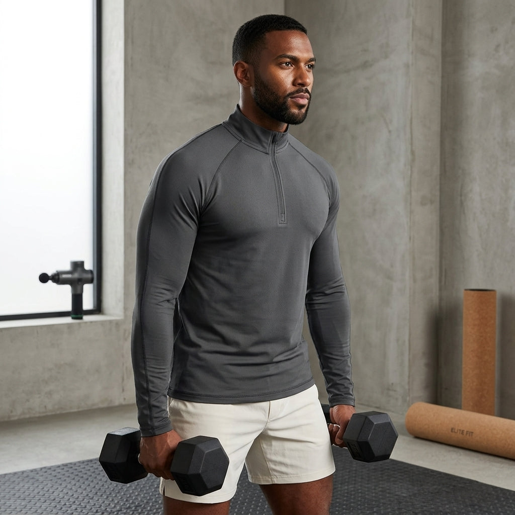 Men's Half-Zip Long Sleeve Sports Top – Quick-Dry Breathable Stand Collar