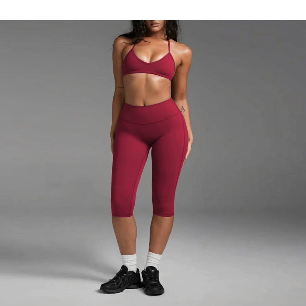 Women's Backless Halter Yoga Set – High-Waisted Calf-Length Leggings