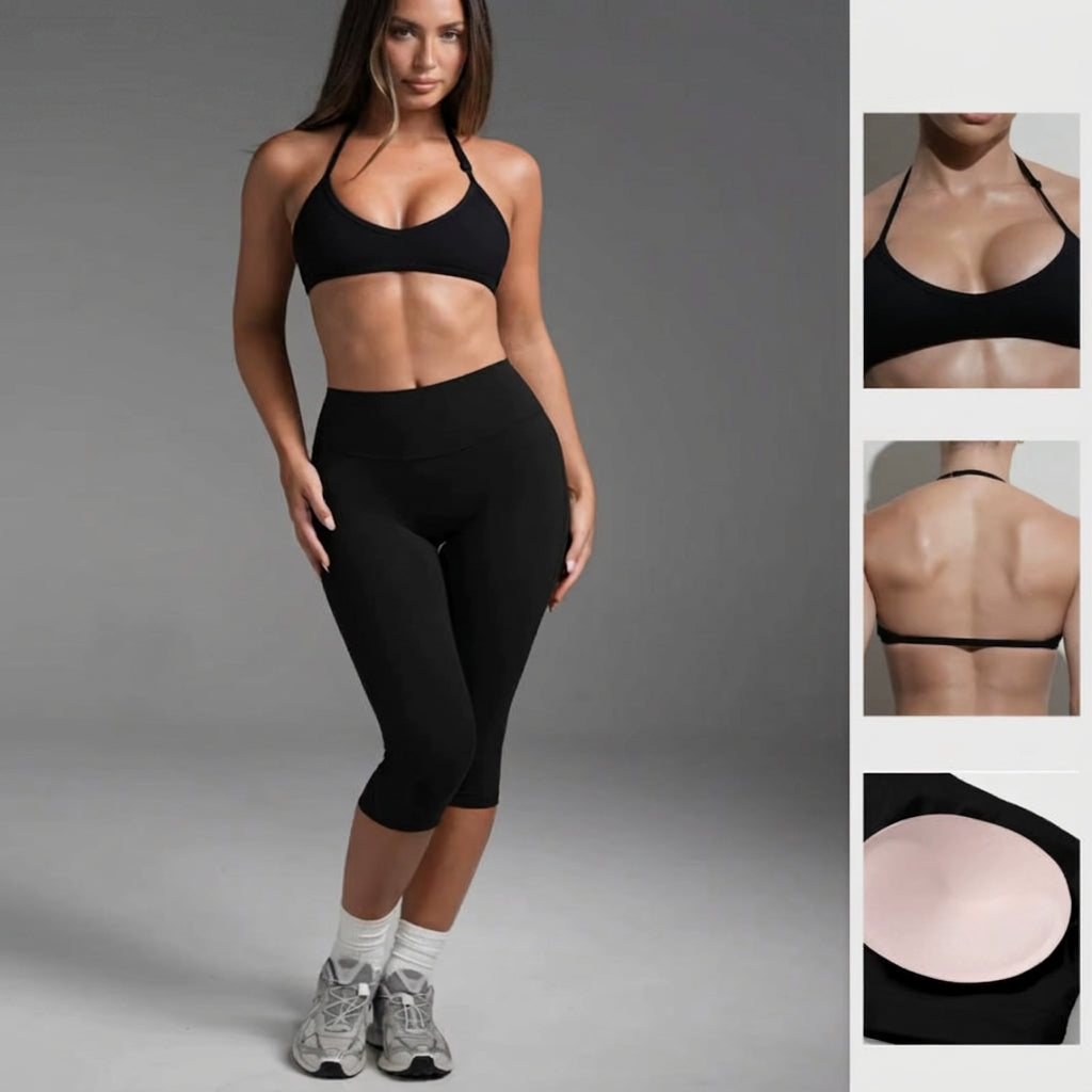 Women's Backless Halter Yoga Set – High-Waisted Calf-Length Leggings