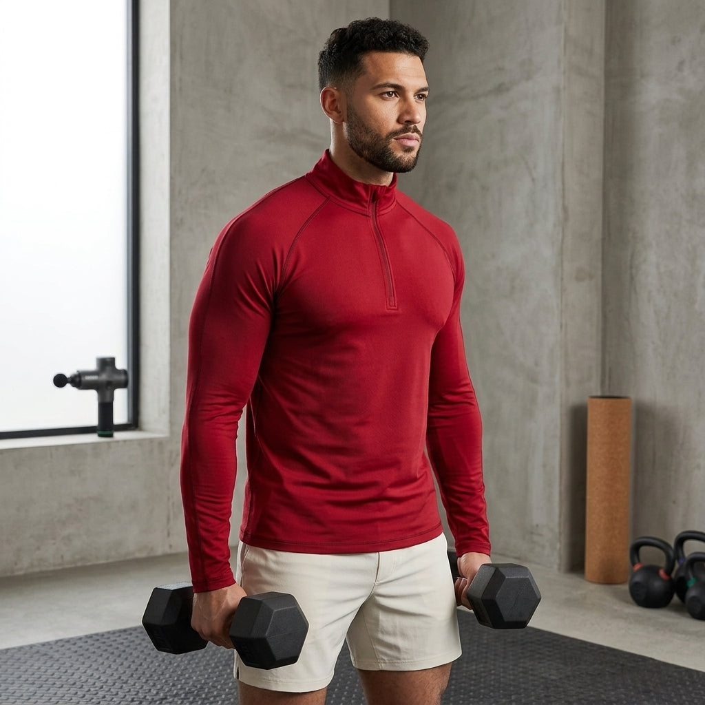 Men's Half-Zip Long Sleeve Sports Top – Quick-Dry Breathable Stand Collar