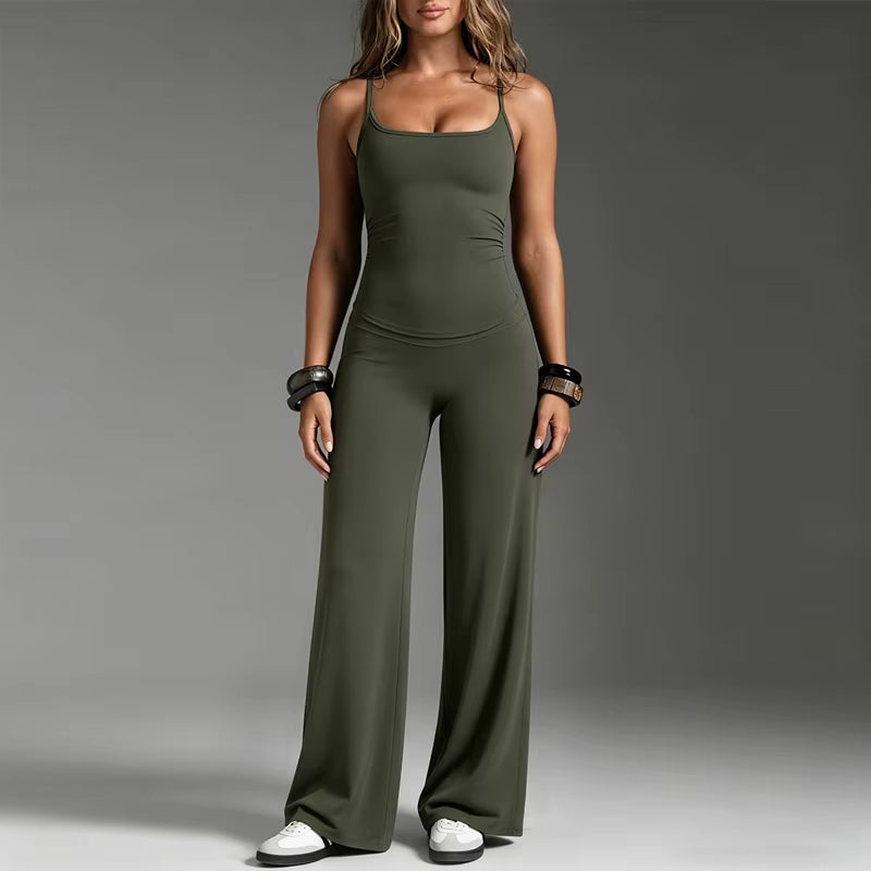 Women's Adjustable Strap Yoga Set – High-Waisted Straight-Leg Push-Up Pants