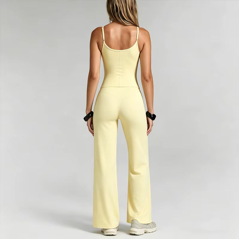 Women's Adjustable Strap Yoga Set – High-Waisted Straight-Leg Push-Up Pants