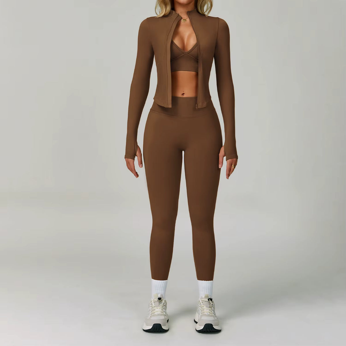 Ribbed Seamless Yoga Set  Bra, Full-Length Leggings & Jacket