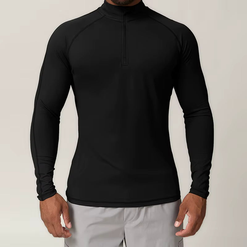 Men's Half-Zip Long Sleeve Sports Top – Quick-Dry Breathable Stand Collar