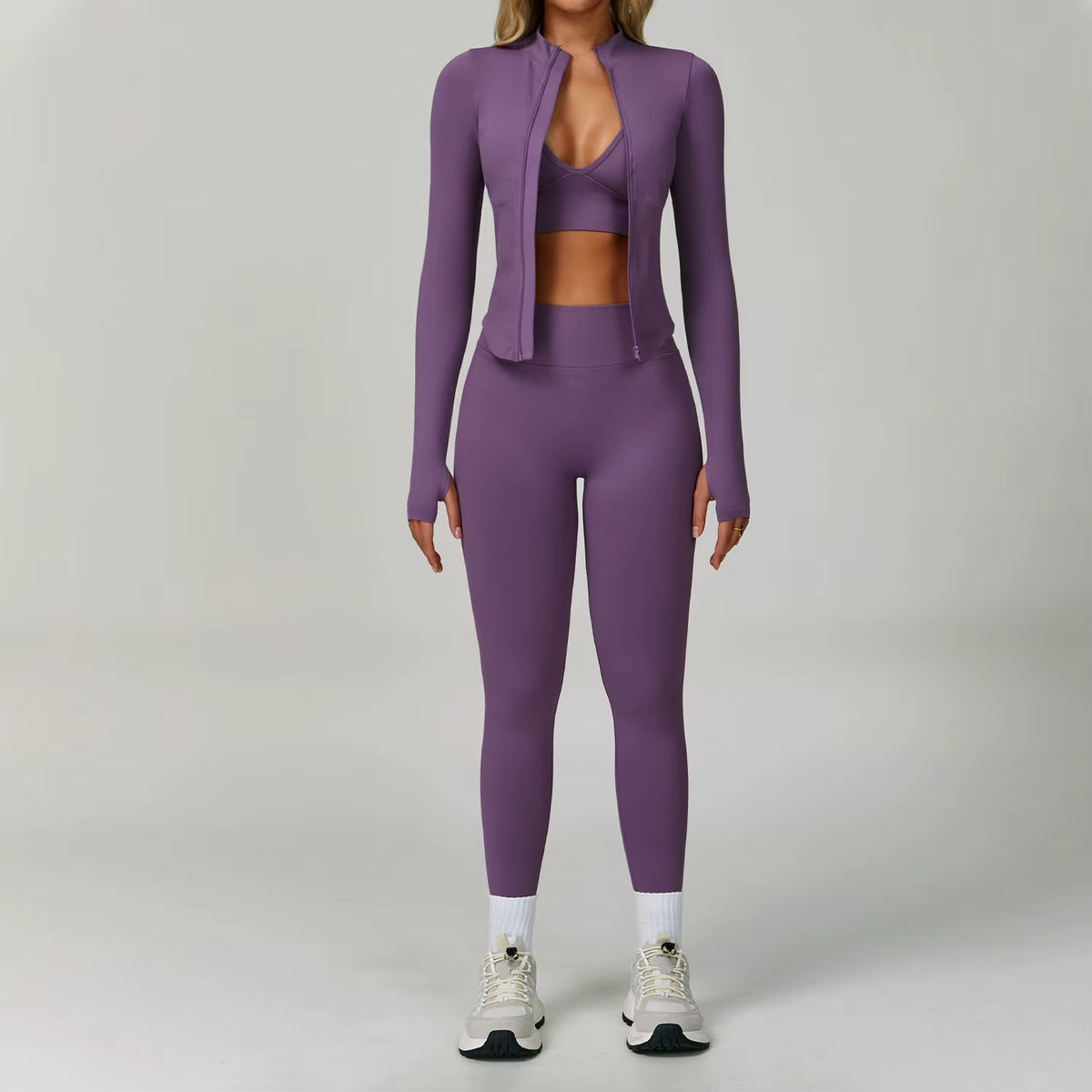 Ribbed Seamless Yoga Set  Bra, Full-Length Leggings & Jacket