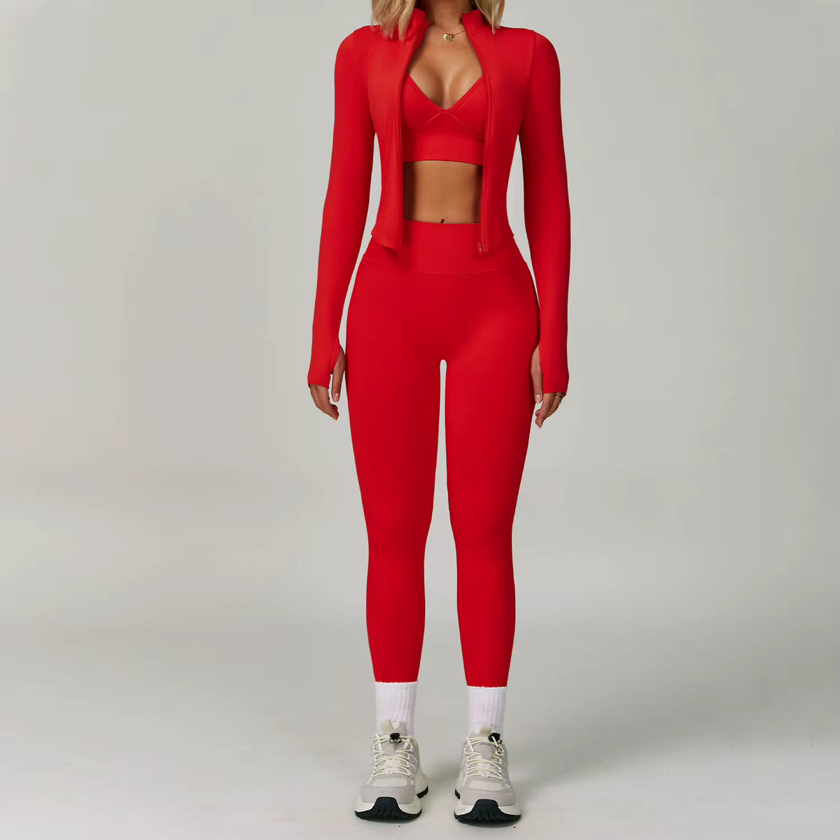 Ribbed Seamless Yoga Set  Bra, Full-Length Leggings & Jacket
