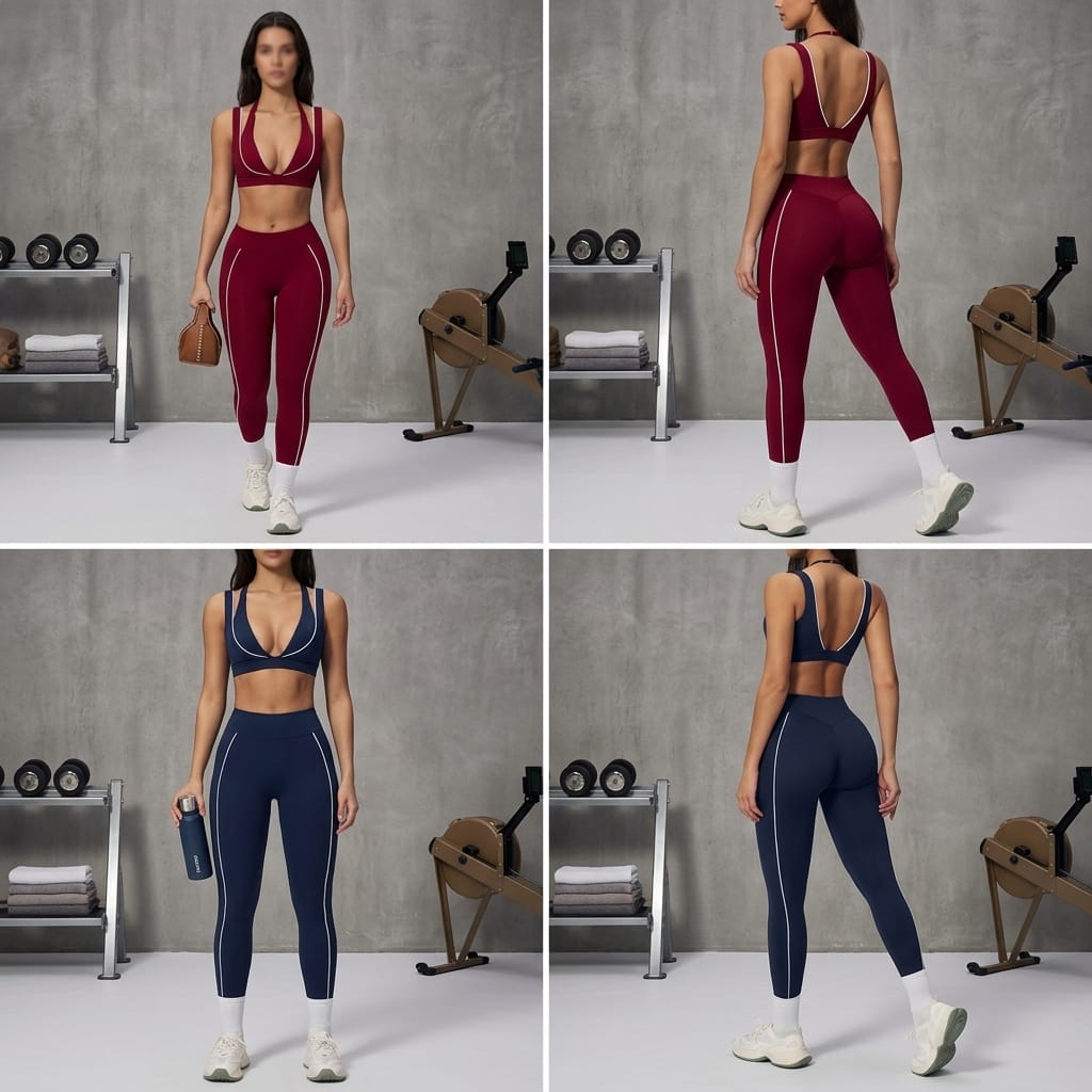 Navy Seamless Yoga Set – V-Neck Sports Bra & High-Waisted Push-Up Leggings